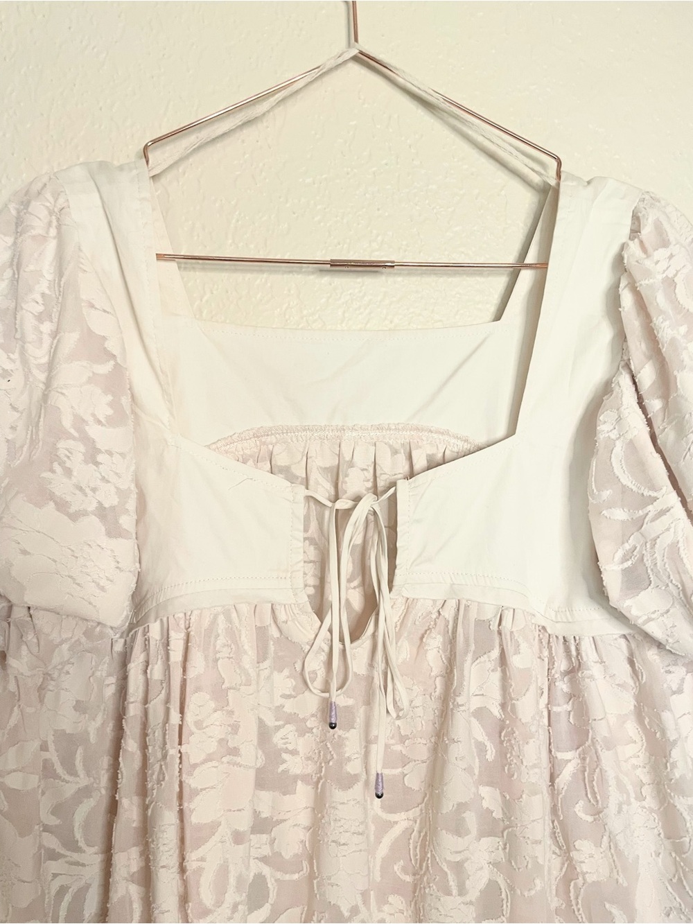Free People Sunrise to Sunset Blouse L Champagne Puff Sleeve Babydoll Top - Picture 7 of 11